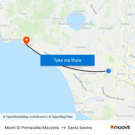 Primavalle Hills/Mazzella to Santa Severa map