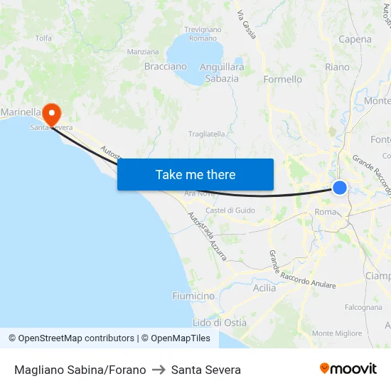 Magliano Sabina/Forano to Santa Severa map