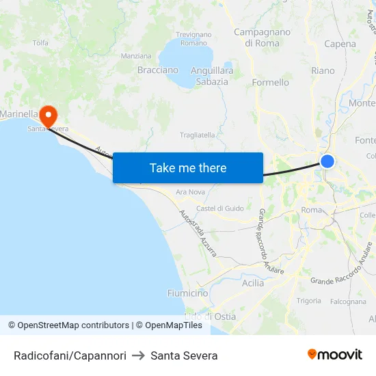 Radicofani/Capannori to Santa Severa map