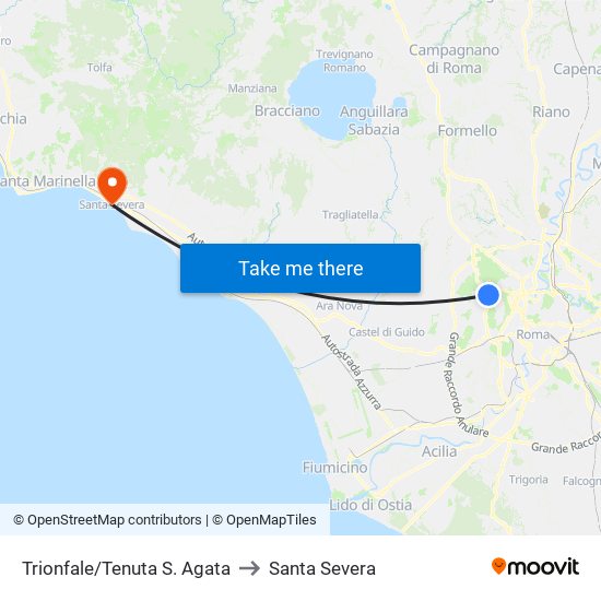 Trionfale/Tenuta S. Agata to Santa Severa map