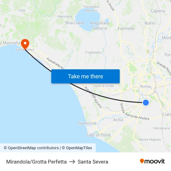 Mirandola/Grotta Perfetta to Santa Severa map