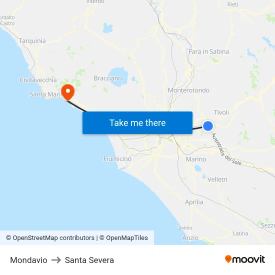 Mondavio to Santa Severa map
