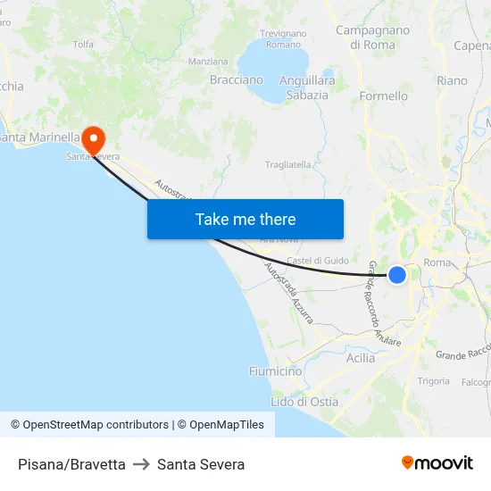 Pisana/Bravetta to Santa Severa map