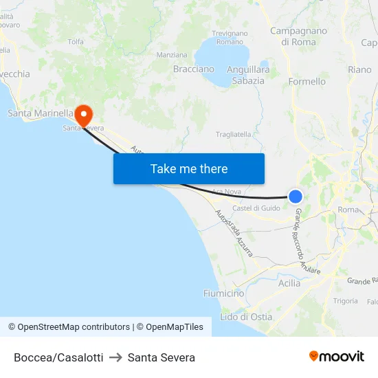 Boccea/Casalotti to Santa Severa map