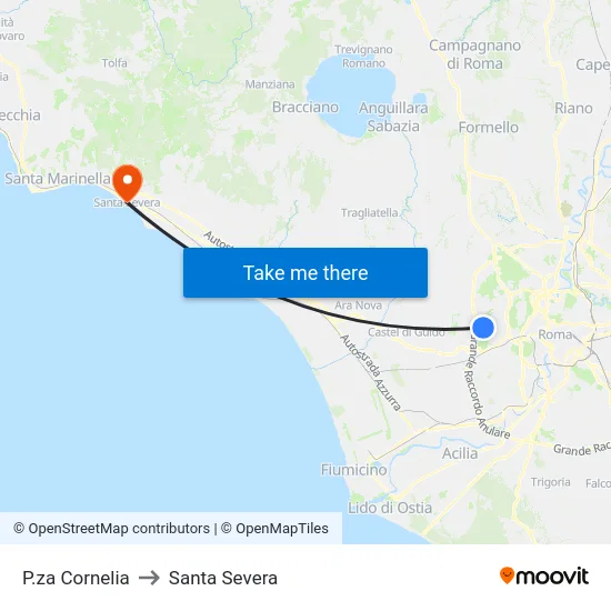 P.za Cornelia to Santa Severa map