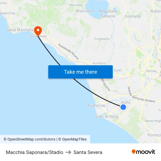 Macchia Saponara/Stadium to Santa Severa map