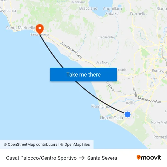 Casal Palocco/Sports Center to Santa Severa map