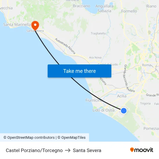 Castel Porziano/Torcegno to Santa Severa map