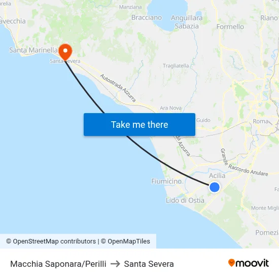 Macchia Saponara/Perilli to Santa Severa map