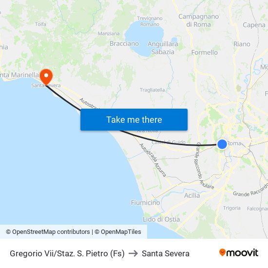 Gregorio Vii/Staz. S. Pietro (Fs) to Santa Severa map