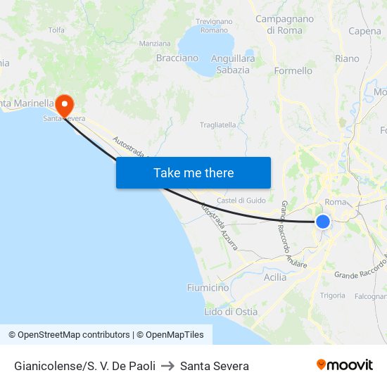 Gianicolense/S. V. De Paoli to Santa Severa map