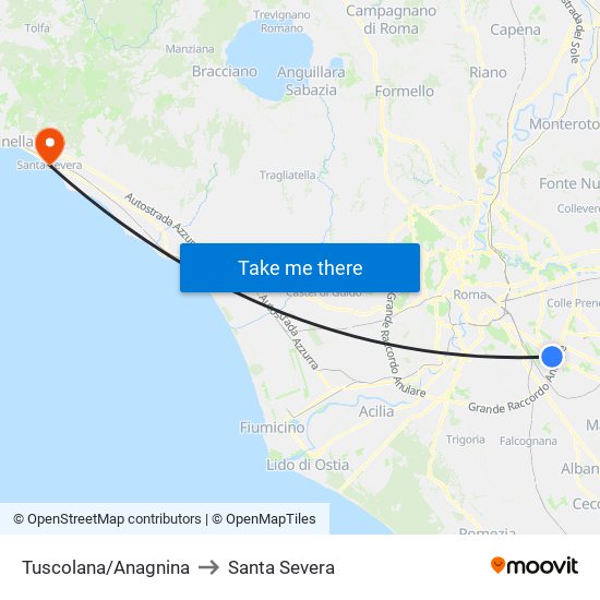 Tuscolana/Anagnina to Santa Severa map