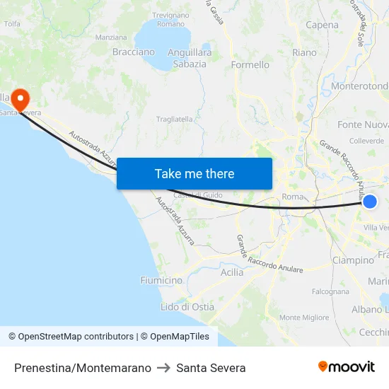 Prenestina/Montemarano to Santa Severa map