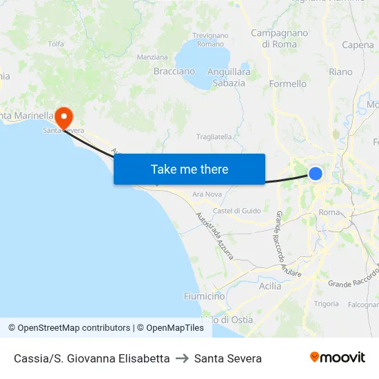 Cassia/Saint Giovanna Elisabetta to Santa Severa map