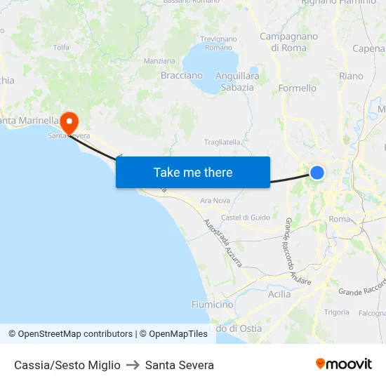 Cassia/Sixth Mile to Santa Severa map