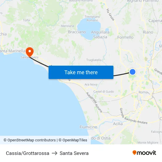Cassia/Grottarossa to Santa Severa map
