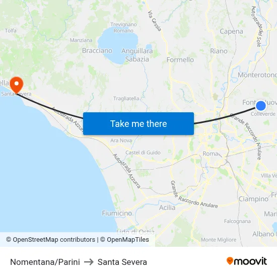 Nomentana/Parini to Santa Severa map