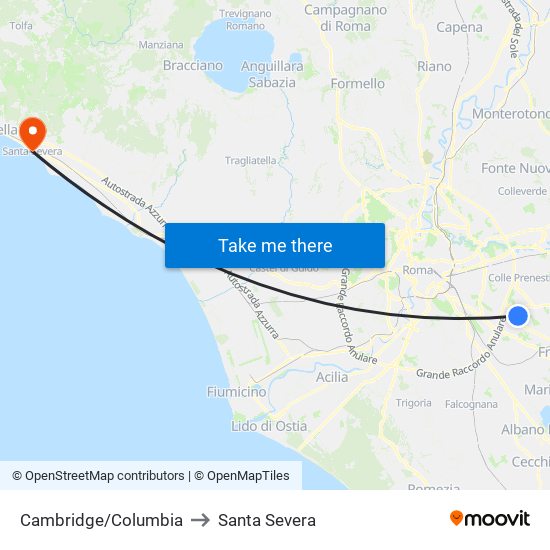 Cambridge/Columbia to Santa Severa map