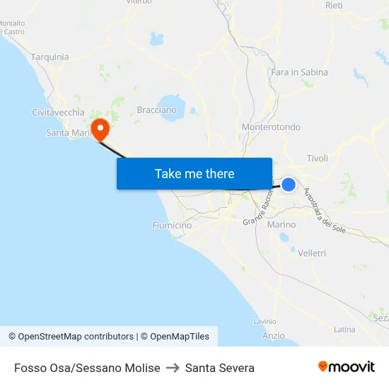 Fosso Osa/Sessano Molise to Santa Severa map