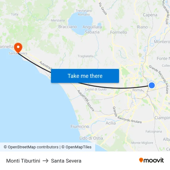 Tiburtini Mountains to Santa Severa map