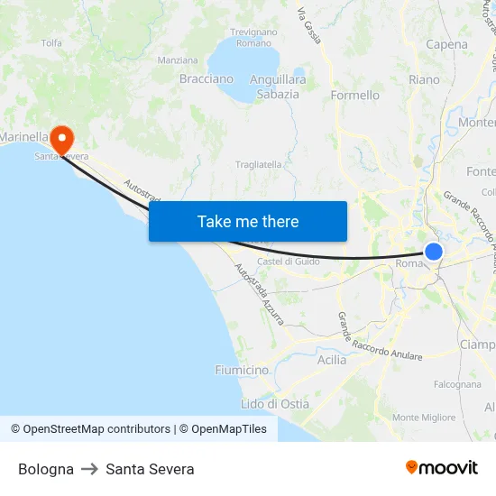 Bologna to Santa Severa map