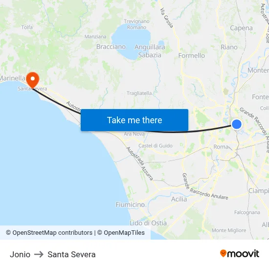 Jonio to Santa Severa map
