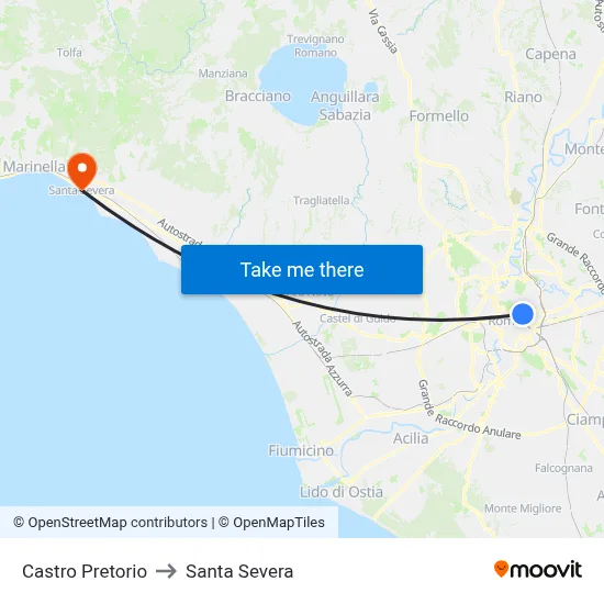 Castro Pretorio to Santa Severa map