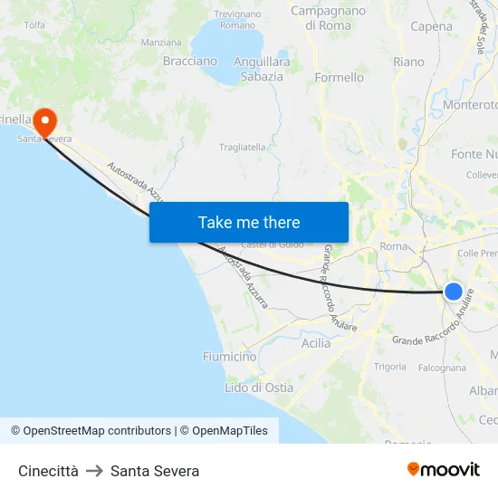 Cinecittà to Santa Severa map