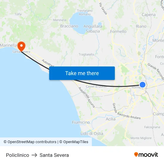 Polyclinic to Santa Severa map