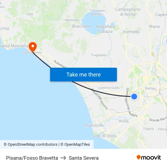 Pisana/Fosso Bravetta to Santa Severa map