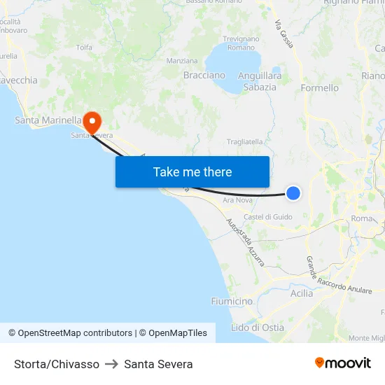 Storta/Chivasso to Santa Severa map