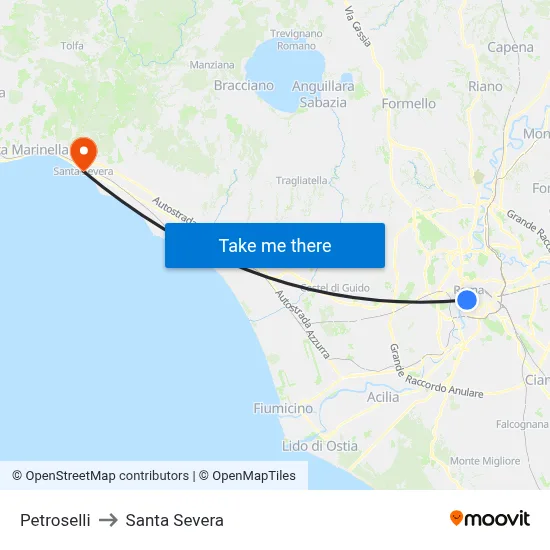 Petroselli to Santa Severa map
