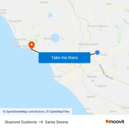 Guidonia Station to Santa Severa map