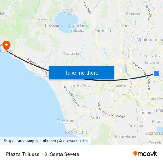 Trilussa Square to Santa Severa map
