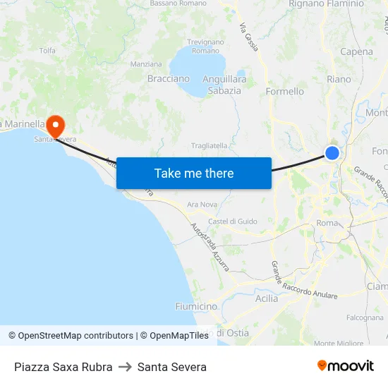 Piazza Saxa Rubra to Santa Severa map