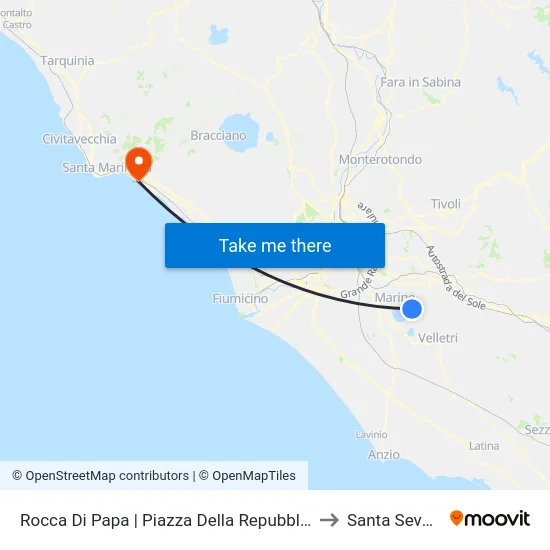Rocca Di Papa | Piazza Della Repubblica to Santa Severa map