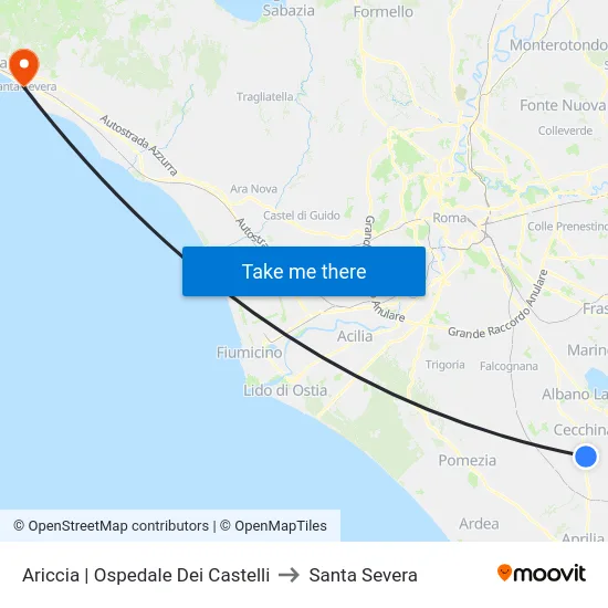 Ariccia | Ospedale Dei Castelli to Santa Severa map