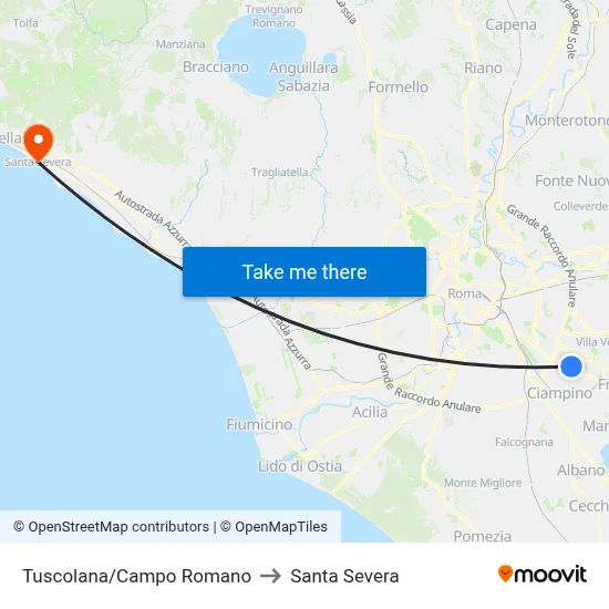 Tuscolana/Campo Romano to Santa Severa map
