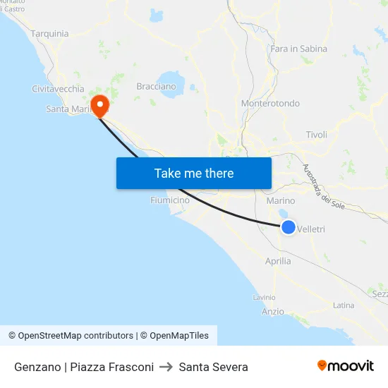 Genzano Frasconi Square to Santa Severa map
