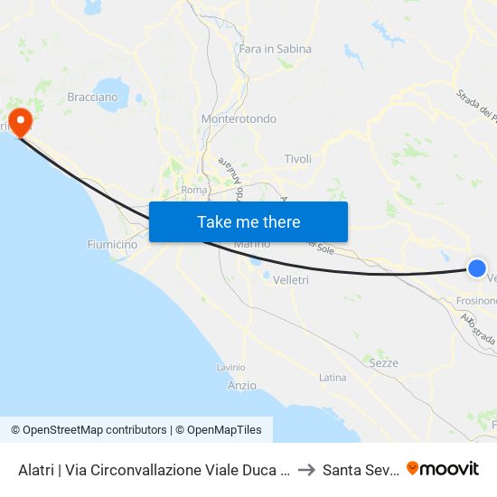 Alatri | Via Circonvallazione Viale Duca D'Aosta to Santa Severa map