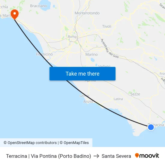 Terracina - Via Pontina (Porto Badino) to Santa Severa map