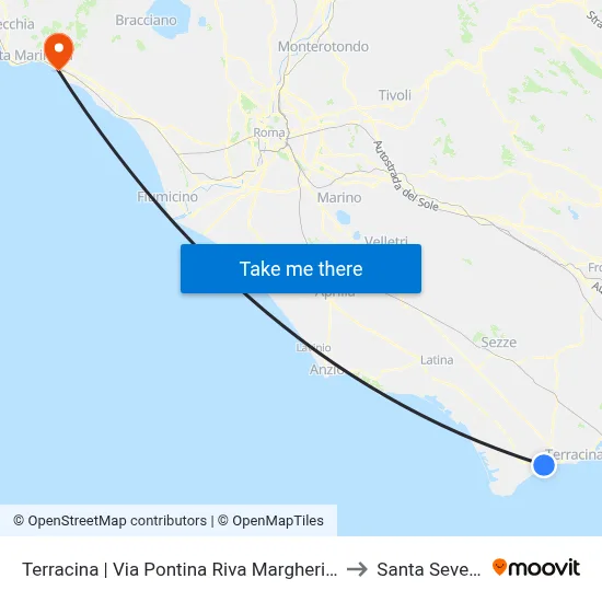 Terracina | Via Pontina Riva Margherite to Santa Severa map