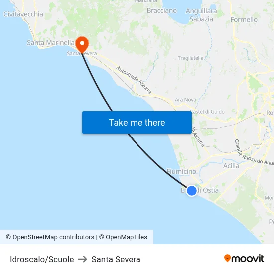 Idroscalo/Schools to Santa Severa map