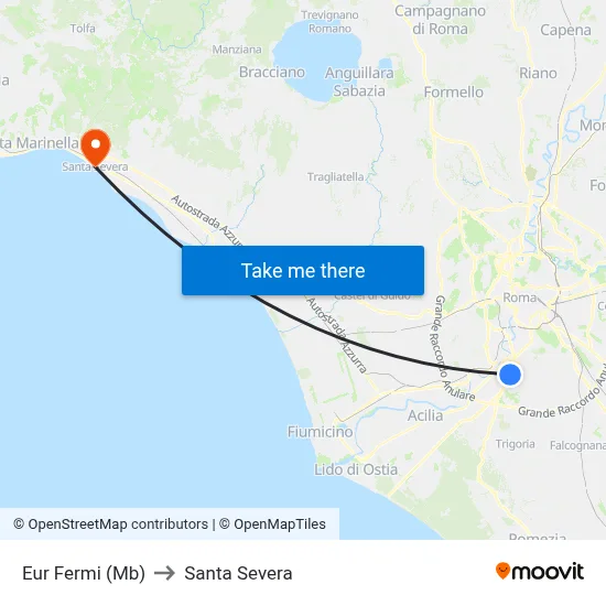 Eur Fermi (Metro B) to Santa Severa map