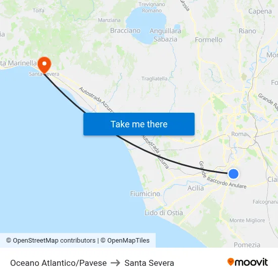 Atlantic Ocean/Pavese to Santa Severa map
