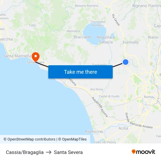 Cassia/Bragaglia to Santa Severa map