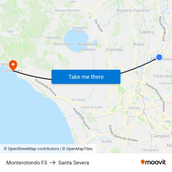 Monterotondo Station to Santa Severa map