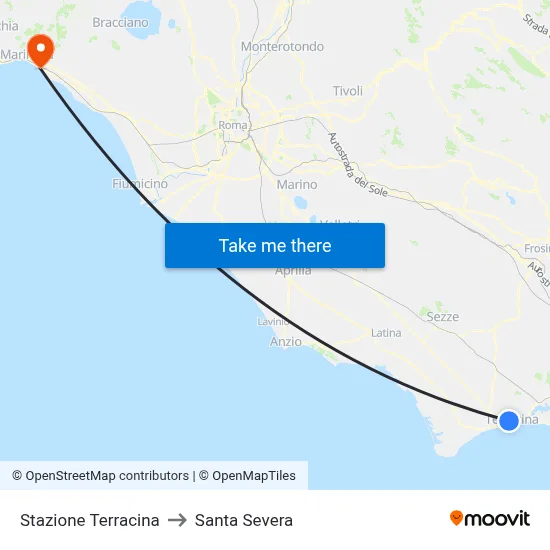 Terracina Station to Santa Severa map