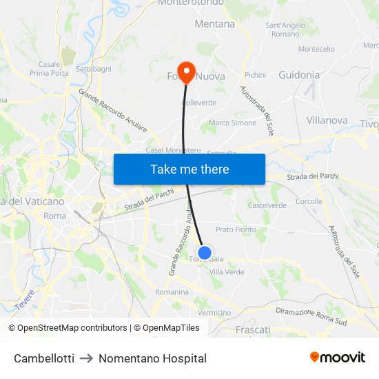 Cambellotti to Nomentano Hospital map