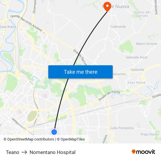 Teano to Nomentano Hospital map